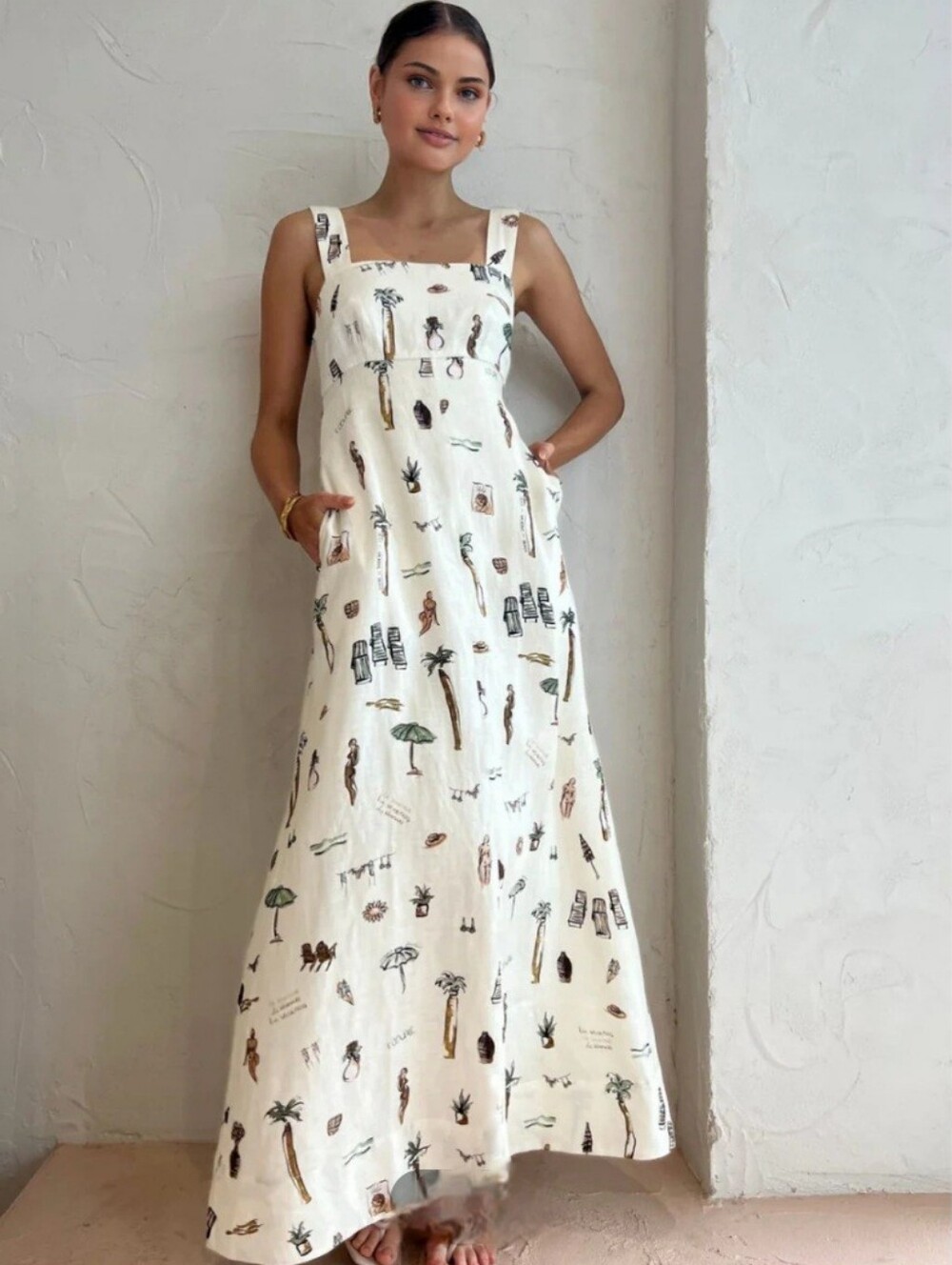 NWT Commense Tropical Print Tie Back Maxi Dress Vacation Resortwear Beach XL